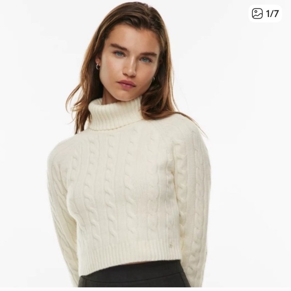 ARITZIA- Sunday Best Jones Sweater - Cream Cable Knit Turtleneck Sweater - Picture 1 of 4